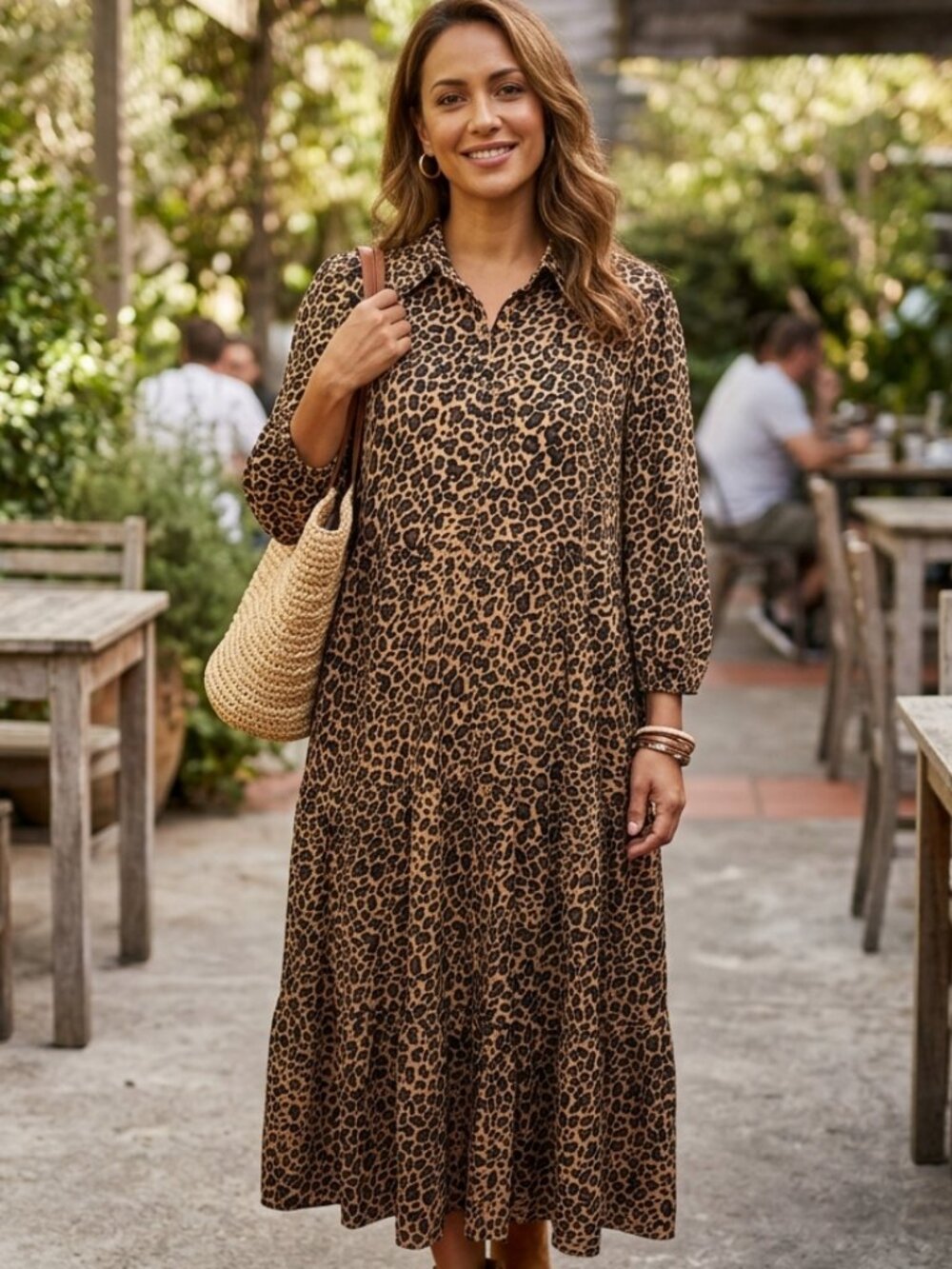 Crown & Ivy Leopard Print Tiered Shirt Dress Petite XL (PXL)